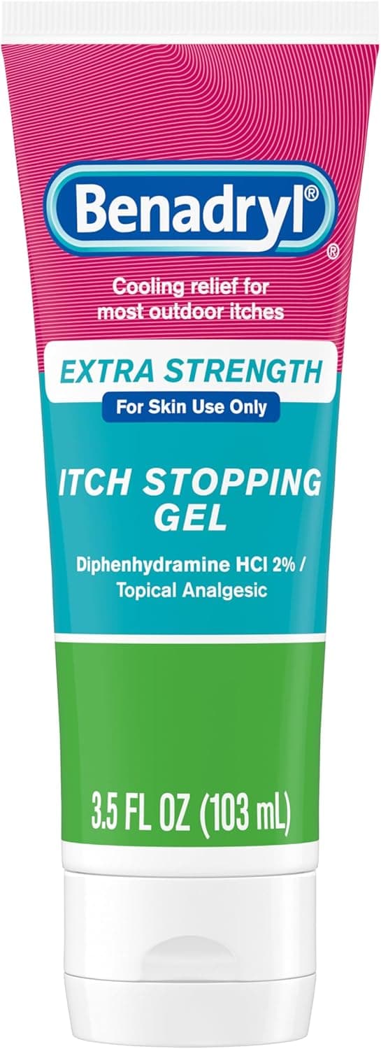 Benadryl Topical Itch Relief Gel, Extra Strength, Contains 2% Diphenhydramine HCl, Soothing Relief from Scrapes, Insect Bites, Sunburn and More, Great for Outdoors, 3.5 fl oz