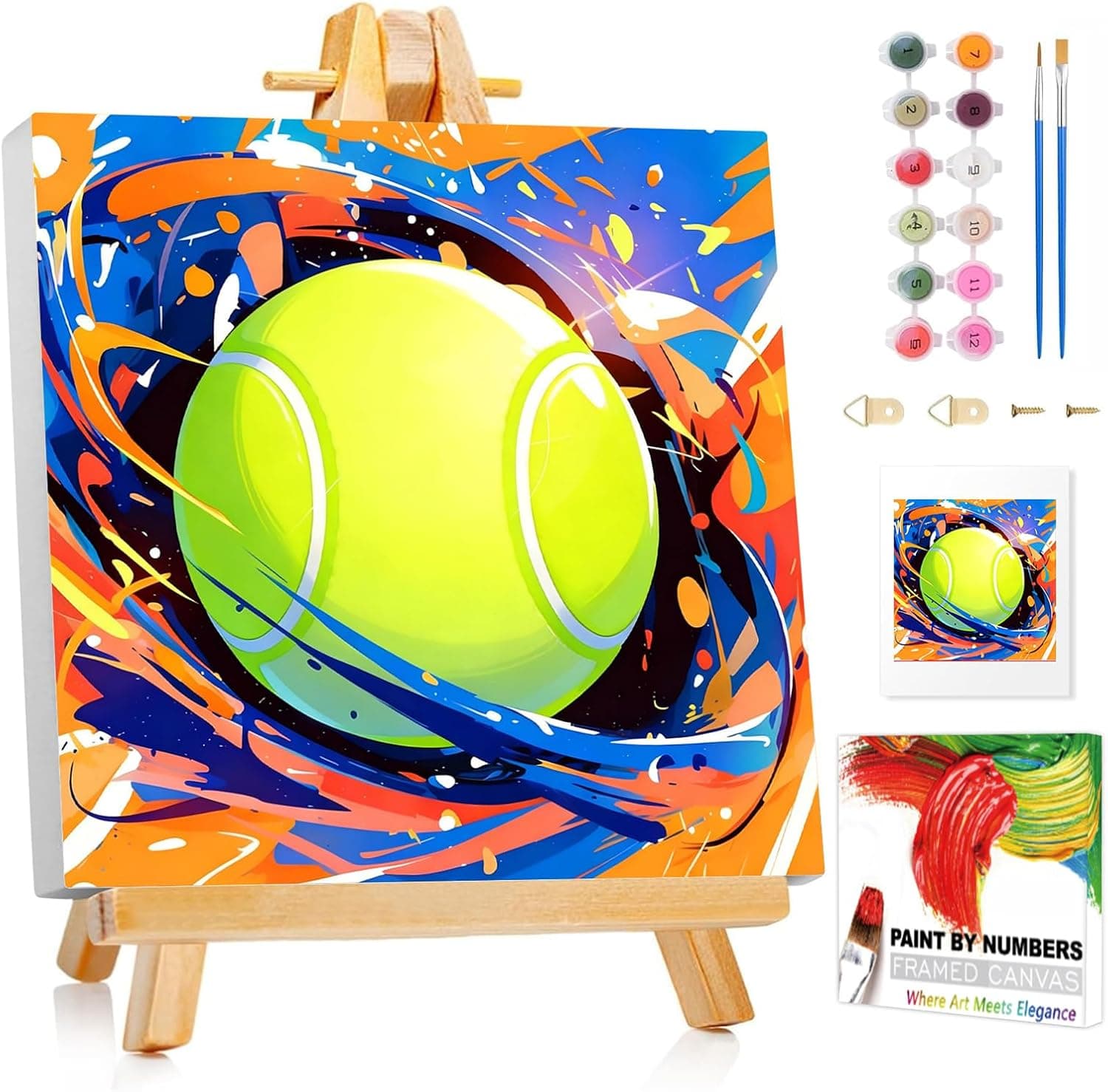 XTCIXAL Paint by Numbers Kit for Kids with Frame, Tennis Paint by Number Kids Age 5-8-12, Paint by Number with Frame for Gifts and Decor 8X8 Inch