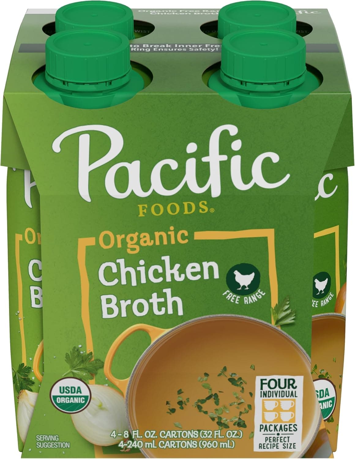 Pacific Foods Organic Free-Range Chicken Broth, 8 oz Carton (4 Pack)